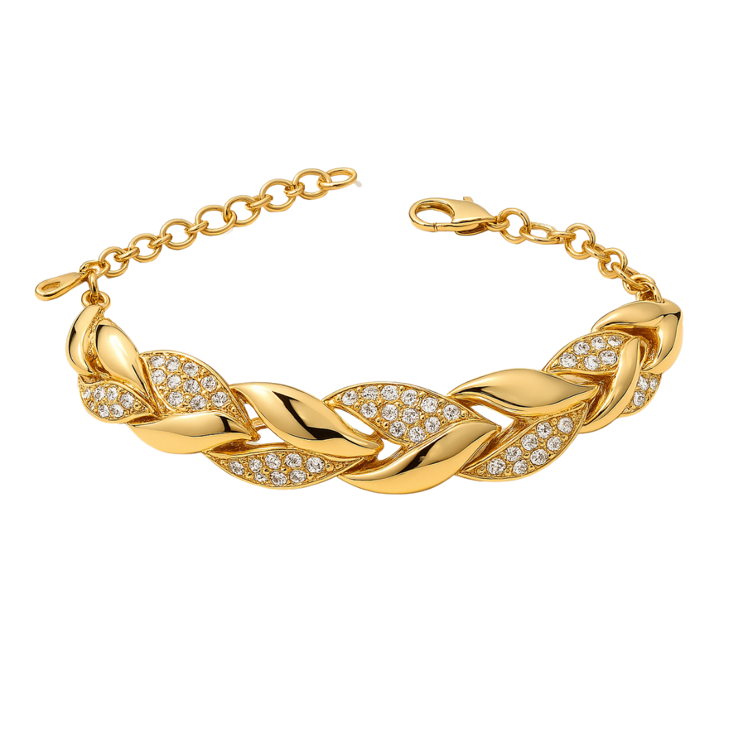 Bracelet Élise – Feuilles Dorées & Cristaux Étincelants