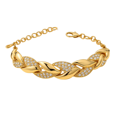 Bracelet Élise – Feuilles Dorées & Cristaux Étincelants