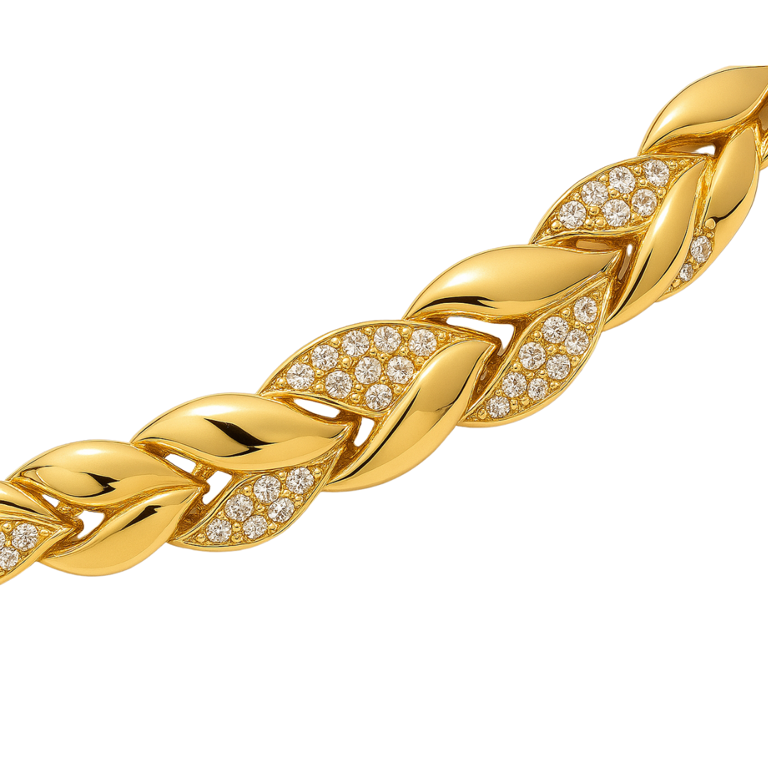 Bracelet Élise – Feuilles Dorées & Cristaux Étincelants