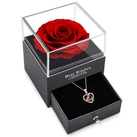 Coffret Cadeau Rose Éternelle & Collier d'Amour - Élégance et Émotion