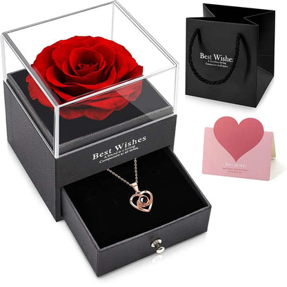 Coffret Cadeau Rose Éternelle & Collier d'Amour - Élégance et Émotion